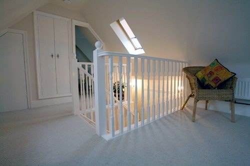 staircase and pine roof window in converted loft